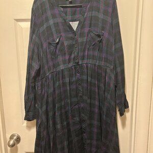 Torrid Black Plaid Long Sleeve Button Down Pocket Dress 2X